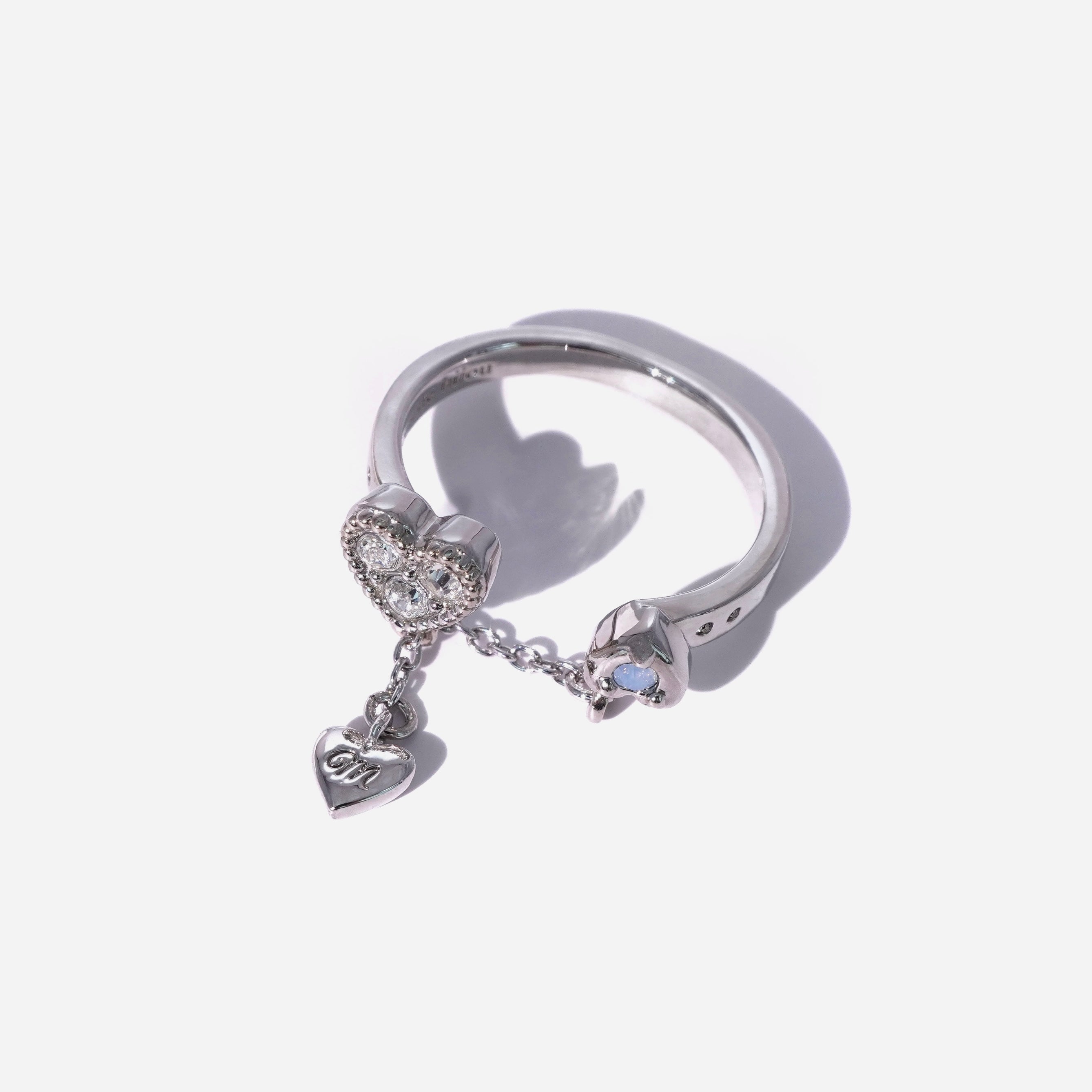 Baby Heart Chain Pinky Ring / Silver × Blue