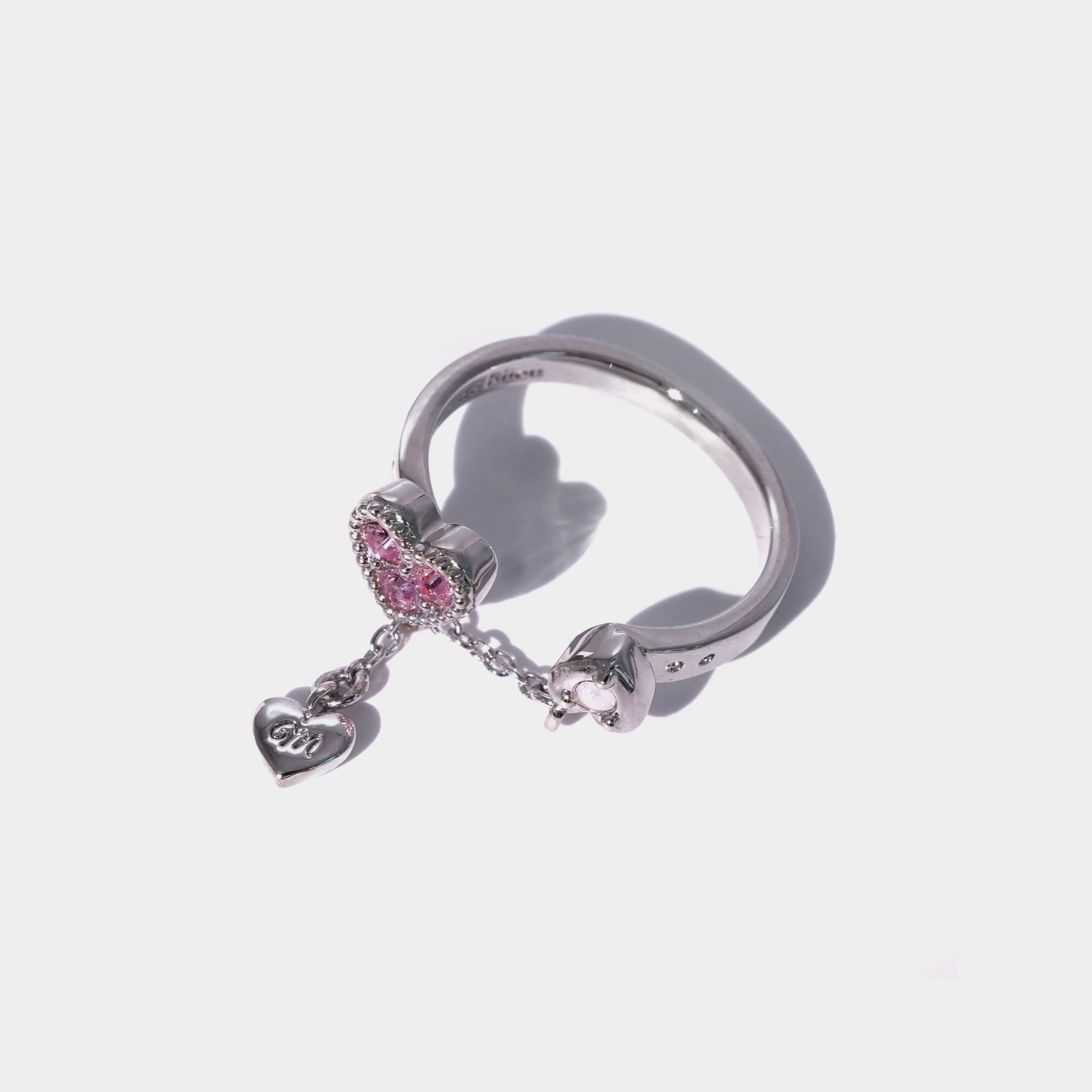 Baby Heart Chain Pinky Ring / Silver × Pink