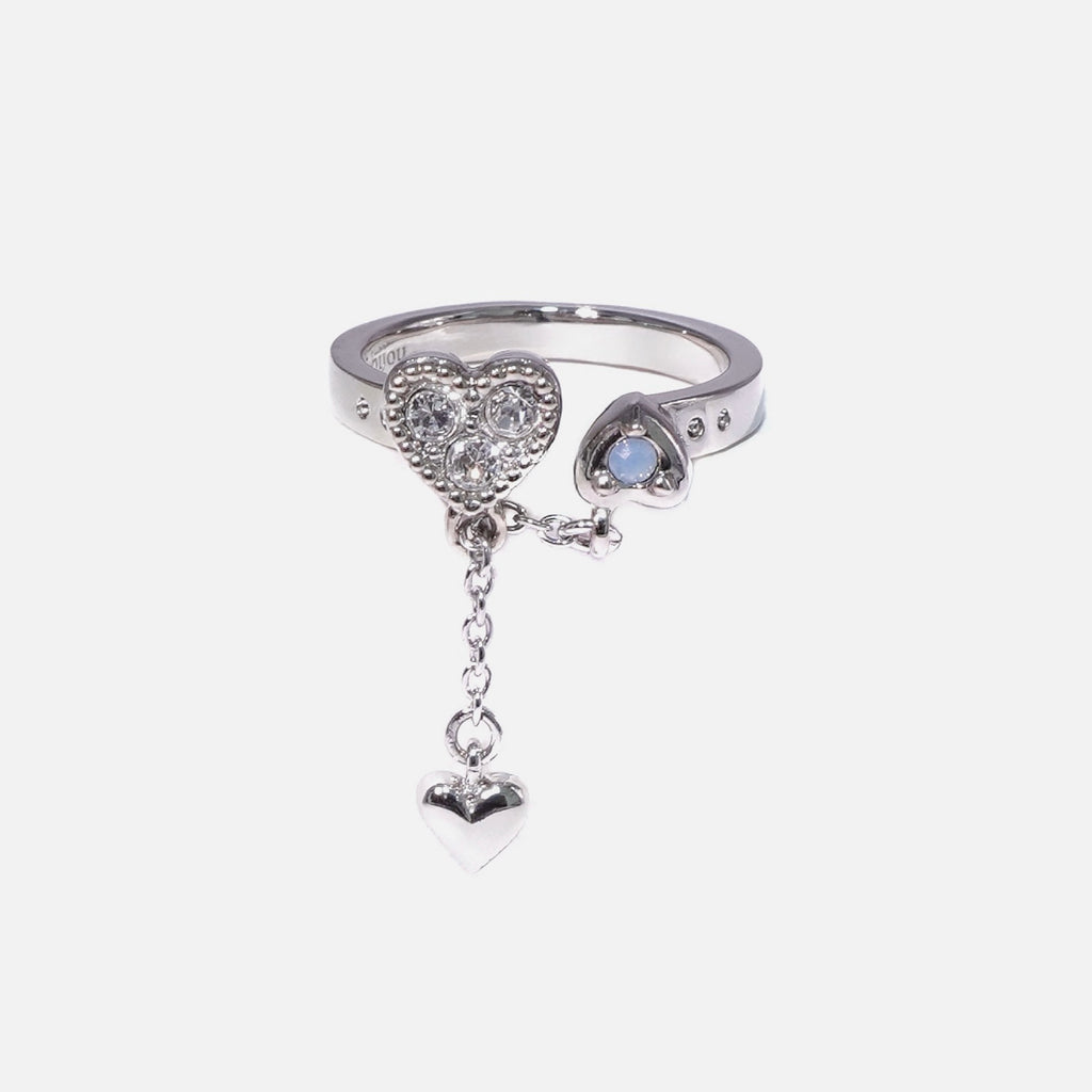 Baby Heart Chain Pinky Ring / Silver × Blue