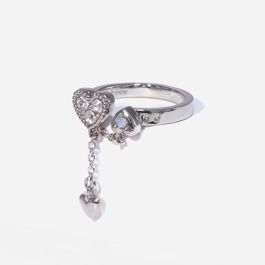 Baby Heart Chain Pinky Ring / Silver × Blue