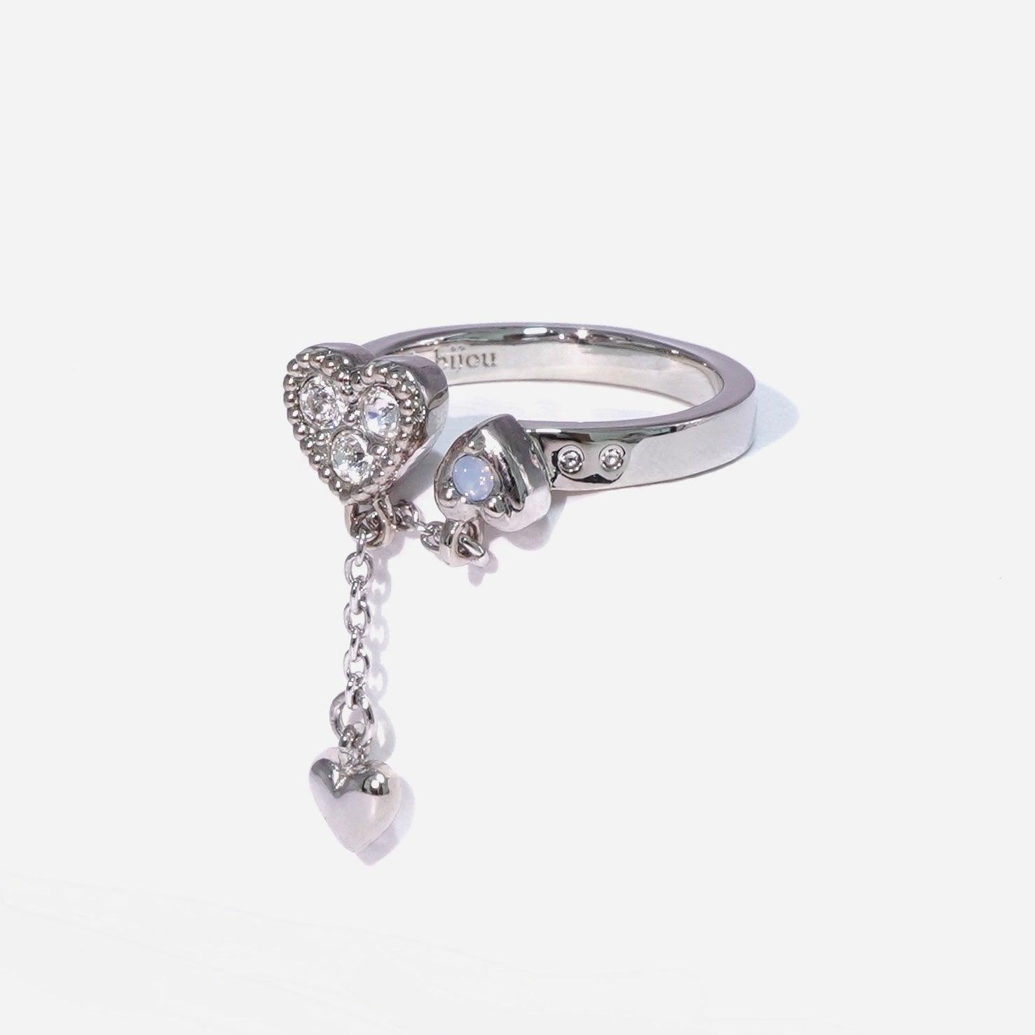 Baby Heart Chain Pinky Ring / Silver × Blue