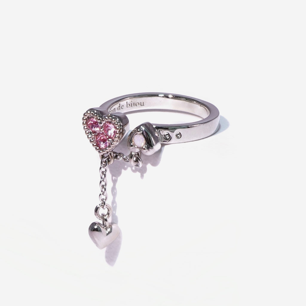 Baby Heart Chain Pinky Ring / Silver × Pink