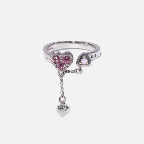 Baby Heart Chain Pinky Ring / Silver × Pink