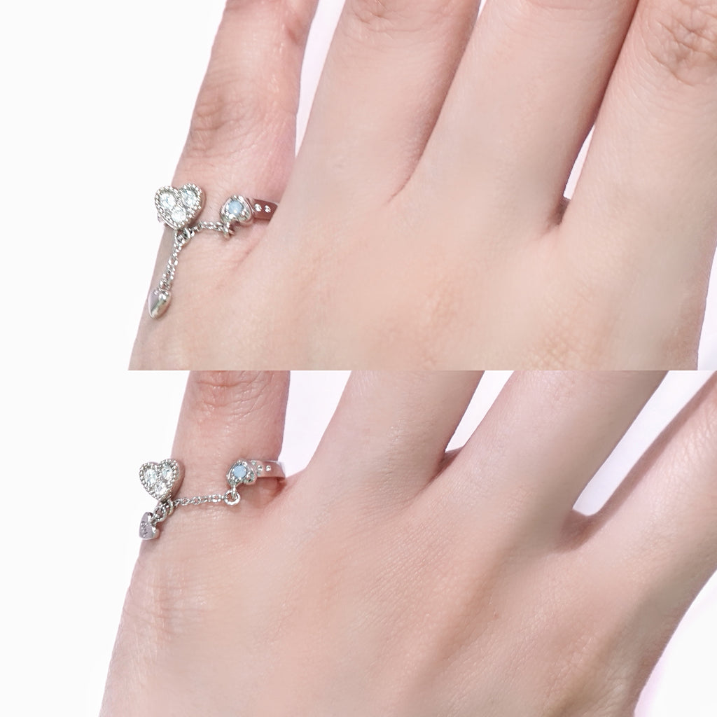 Baby Heart Chain Pinky Ring / Silver × Blue