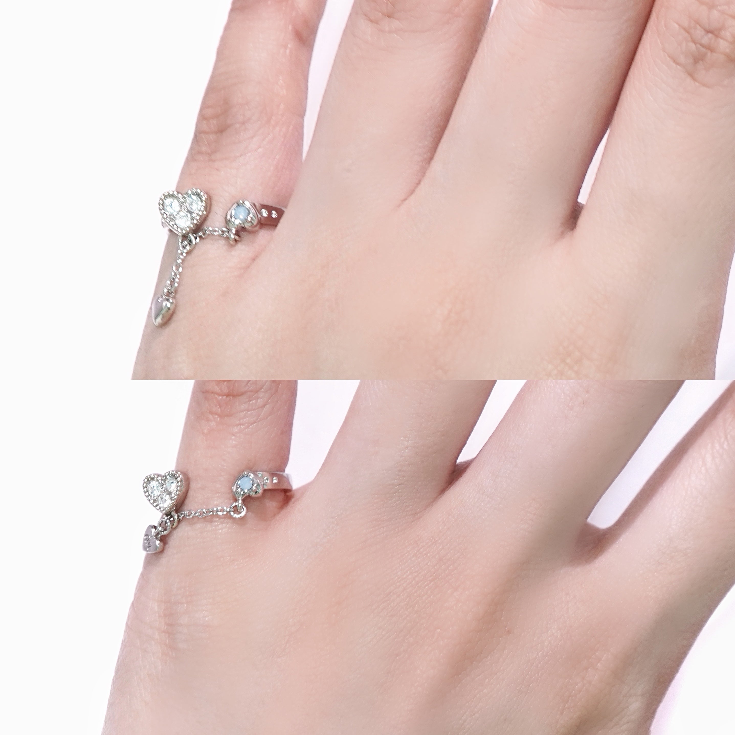 Baby Heart Chain Pinky Ring / Silver × Blue