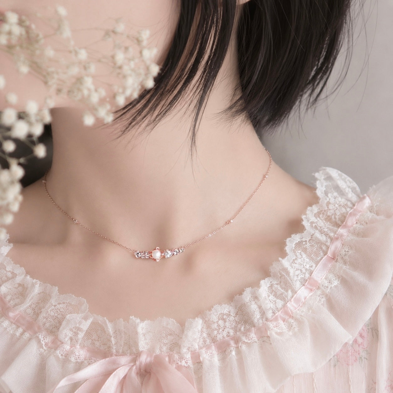 Bouquet Choker Necklace / Rose Gold