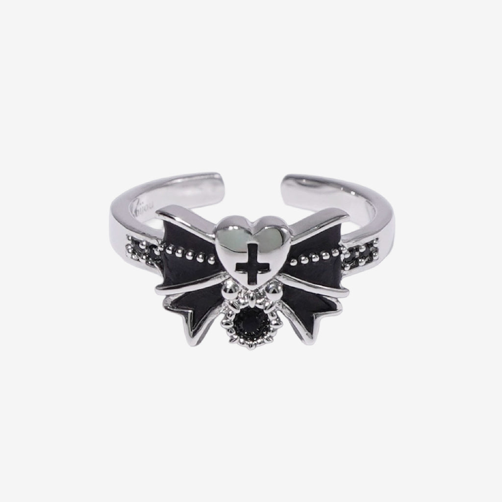 Fallen Angel Ribbon Ring / Silver × Black