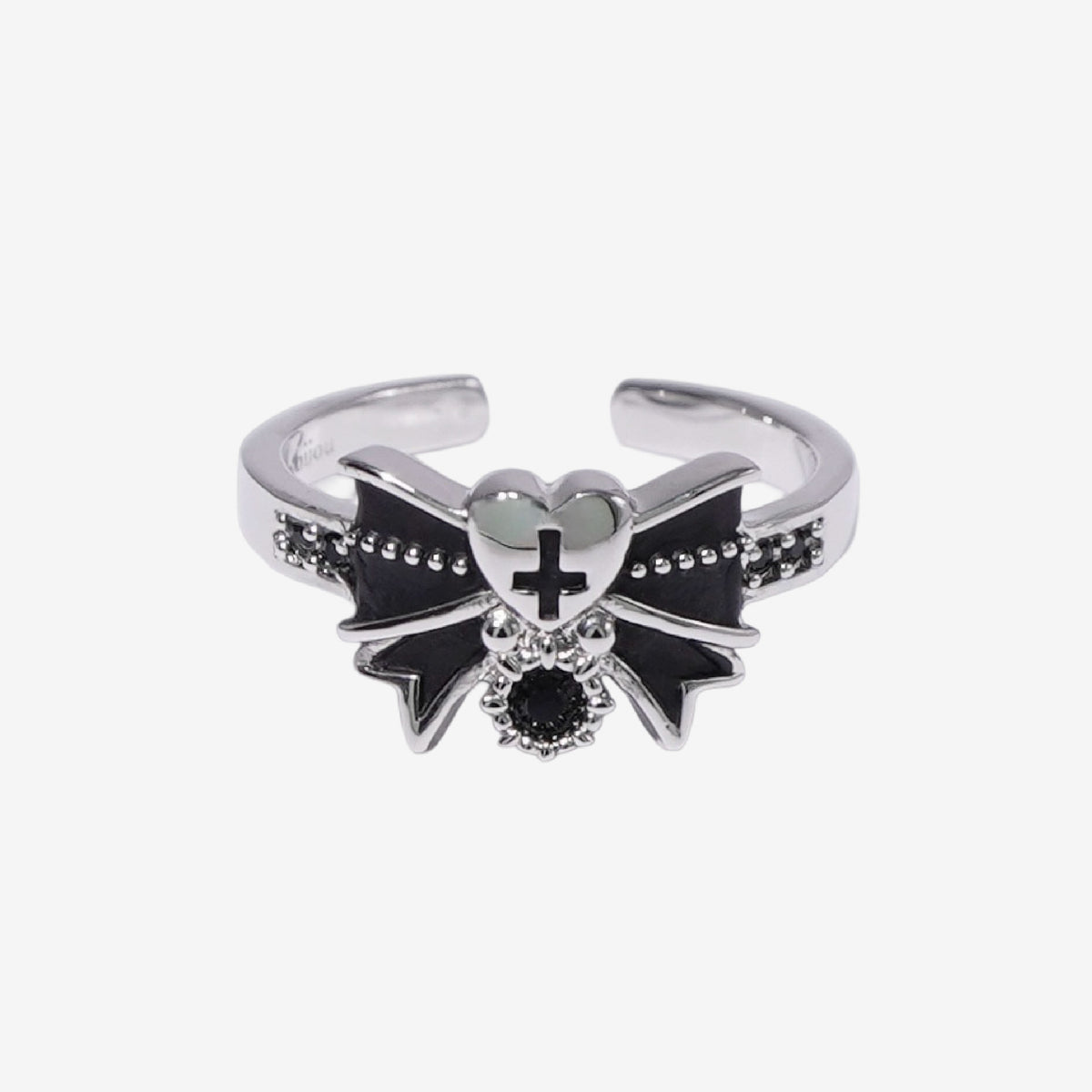 Fallen Angel Ribbon Ring / Silver × Black