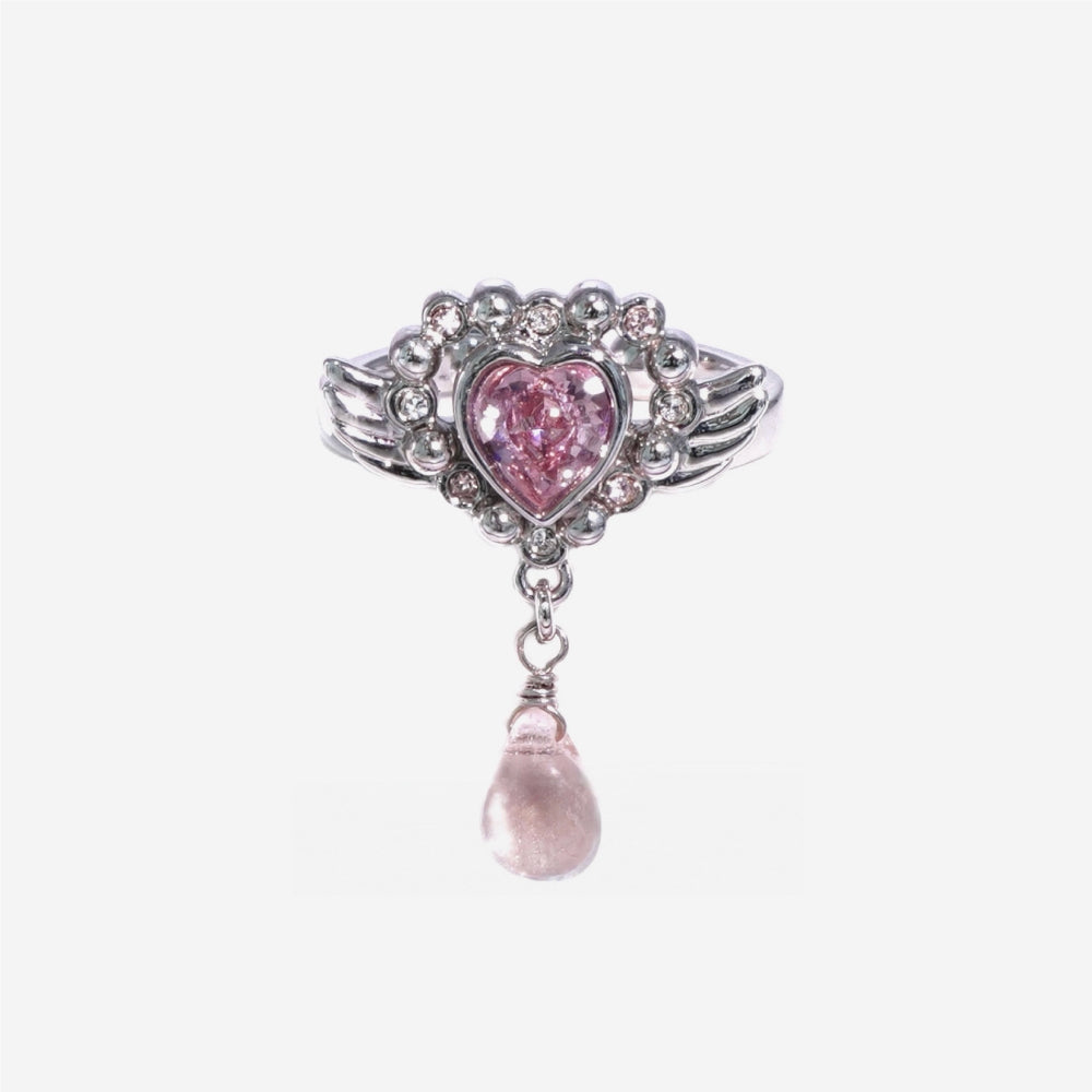 Angel Heart Tear Ring / Silver × Pink