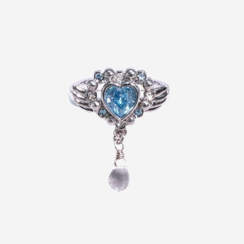 Angel Heart Tear Ring / Silver × Blue