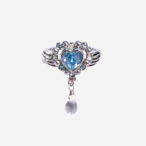 Angel Heart Tear Ring / Silver × Blue