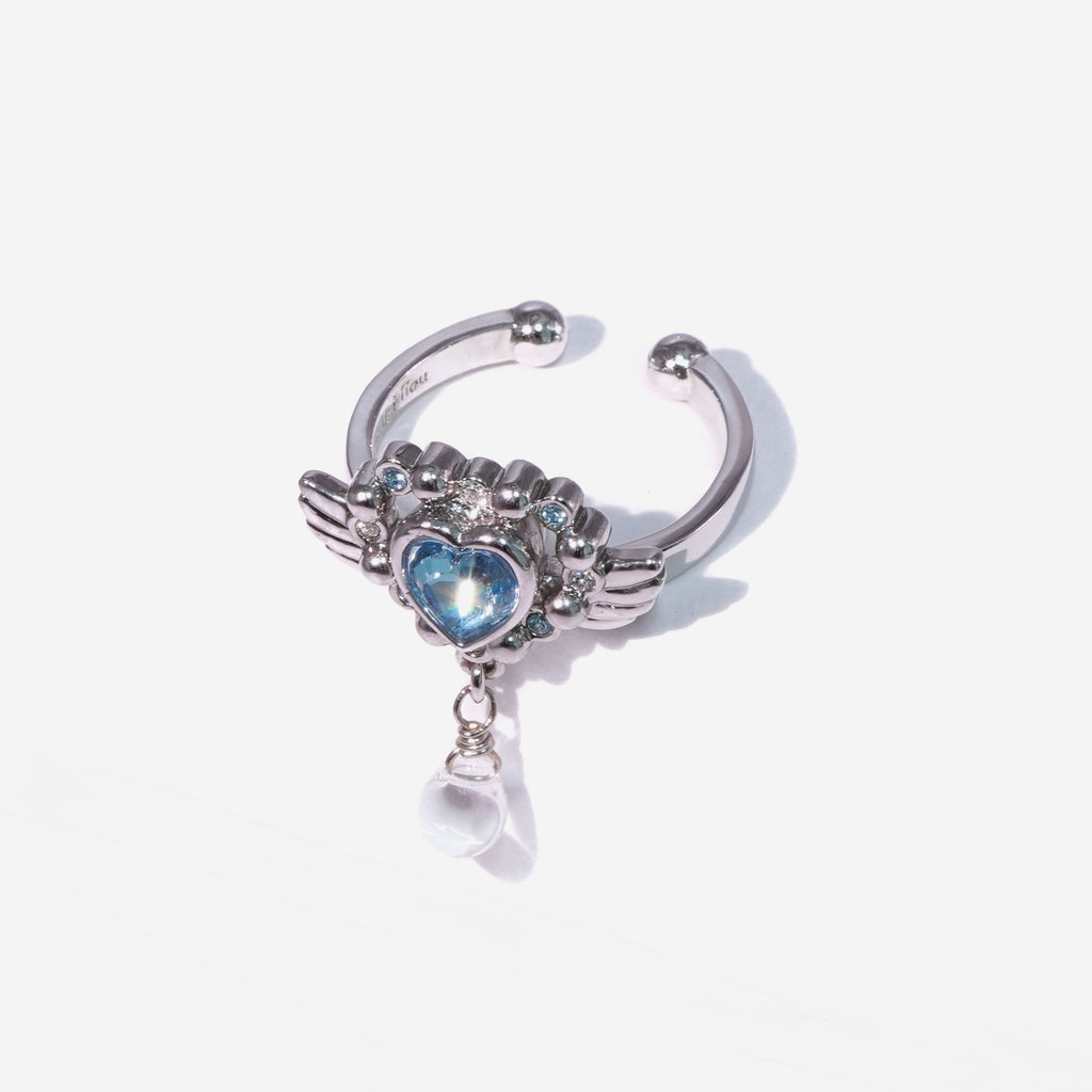 Angel Heart Tear Ring / Silver × Blue