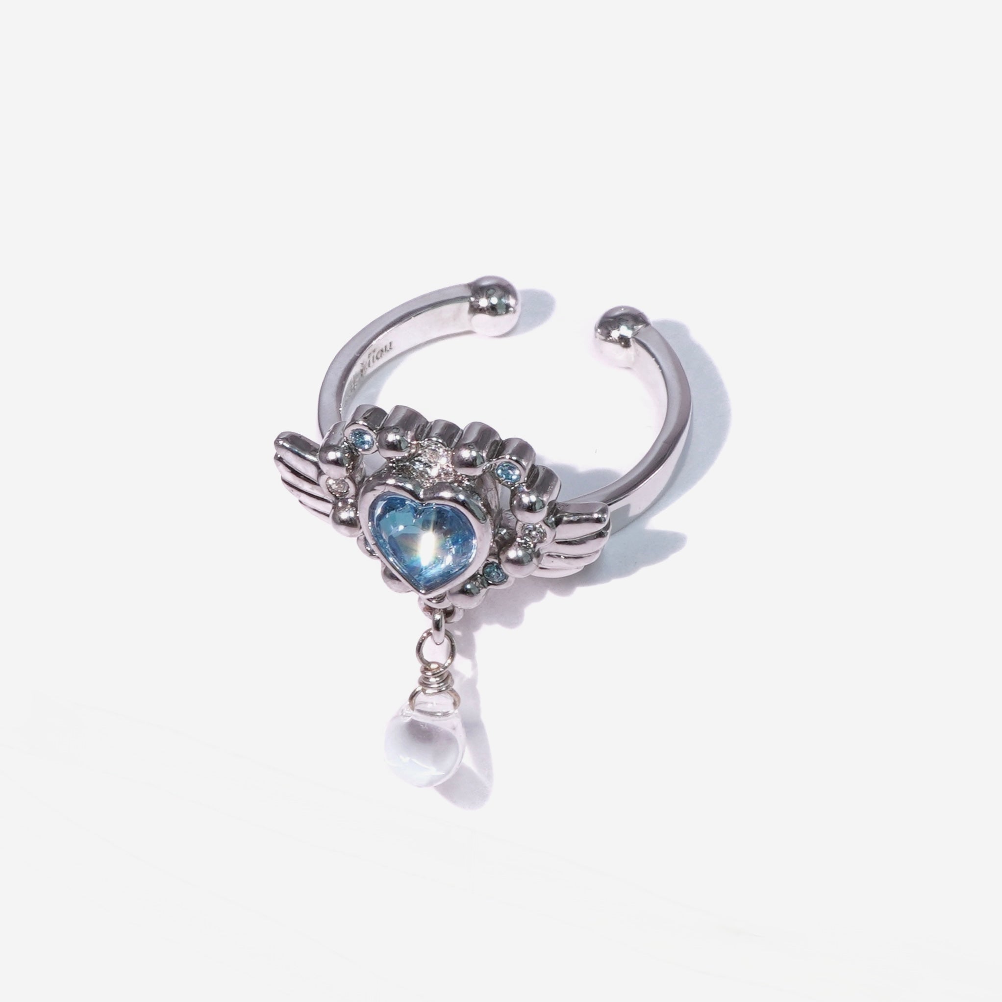 Angel Heart Tear Ring / Silver × Blue