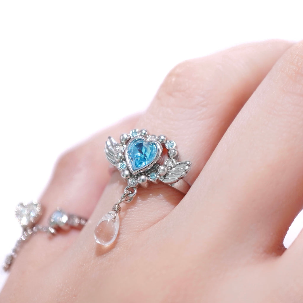 Angel Heart Tear Ring / Silver × Blue