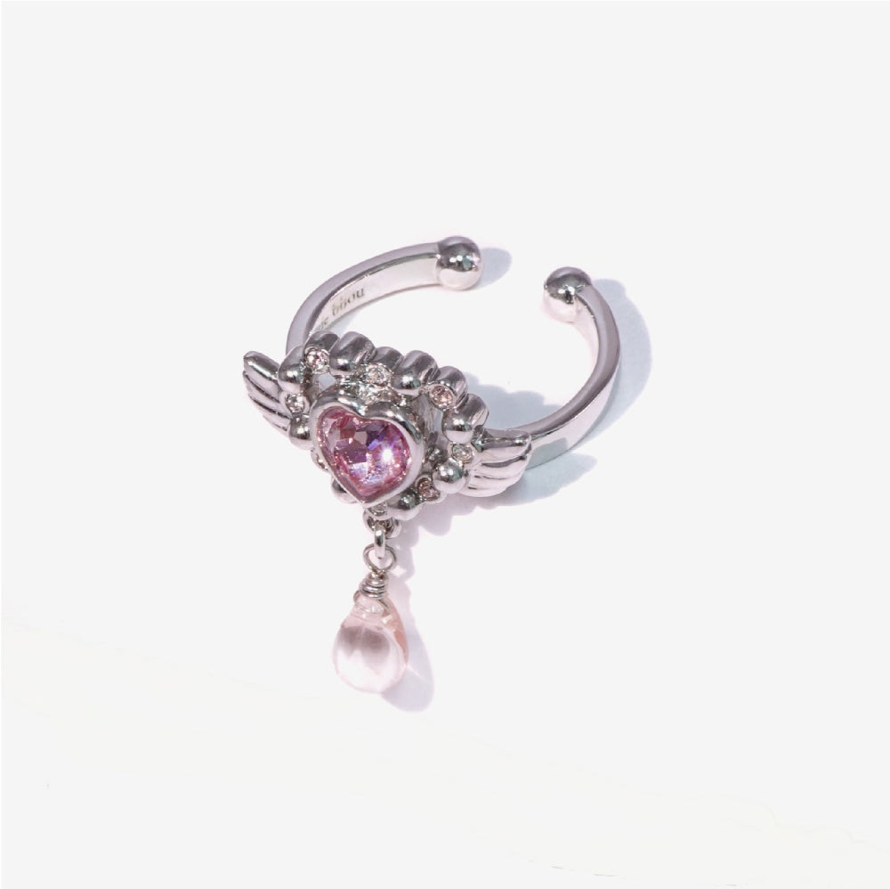 Angel Heart Tear Ring / Silver × Pink