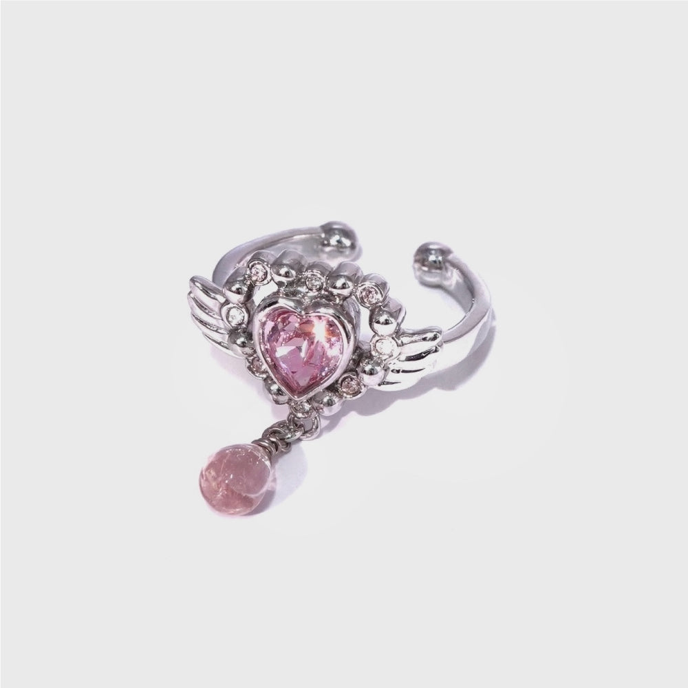 Angel Heart Tear Ring / Silver × Pink