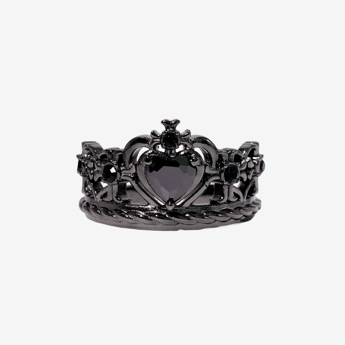 Heart Gothic Tiara Ring / Black × Black