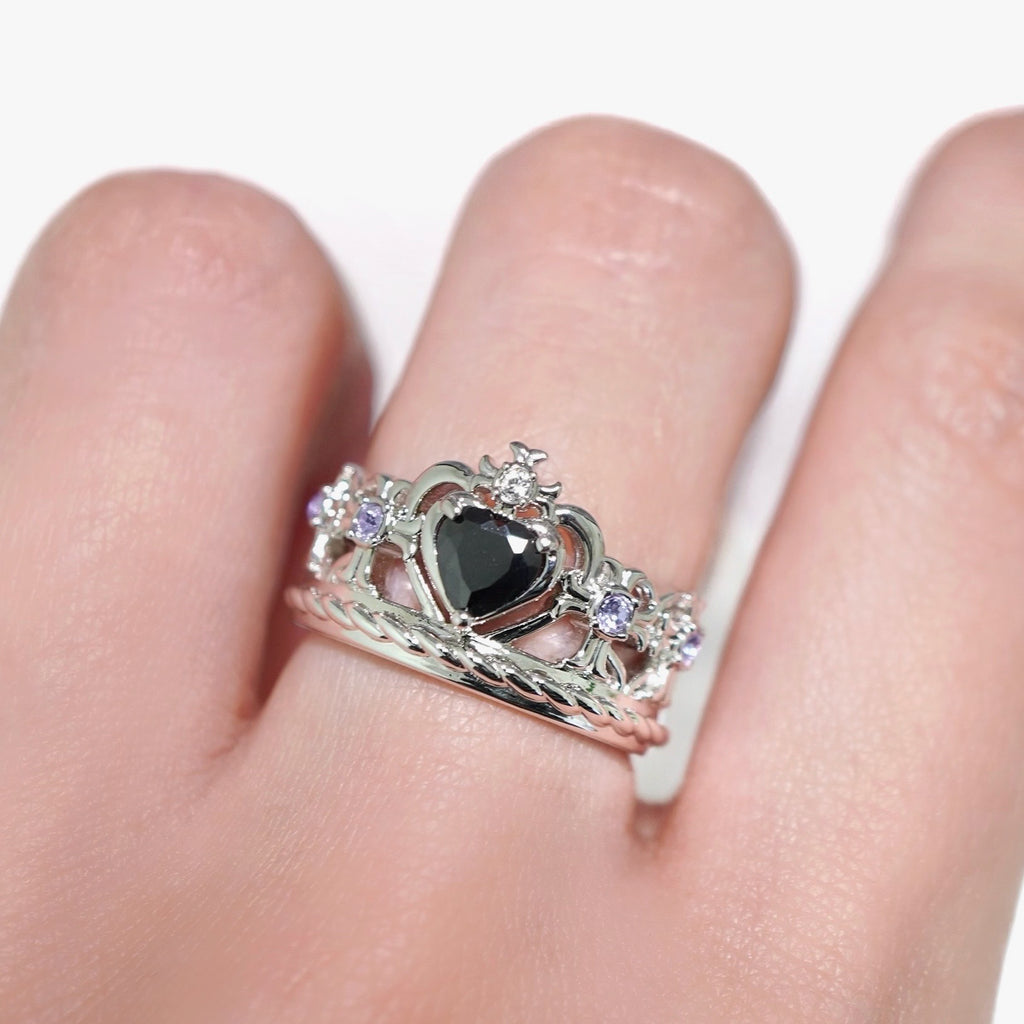 Heart Gothic Tiara Ring / Silver