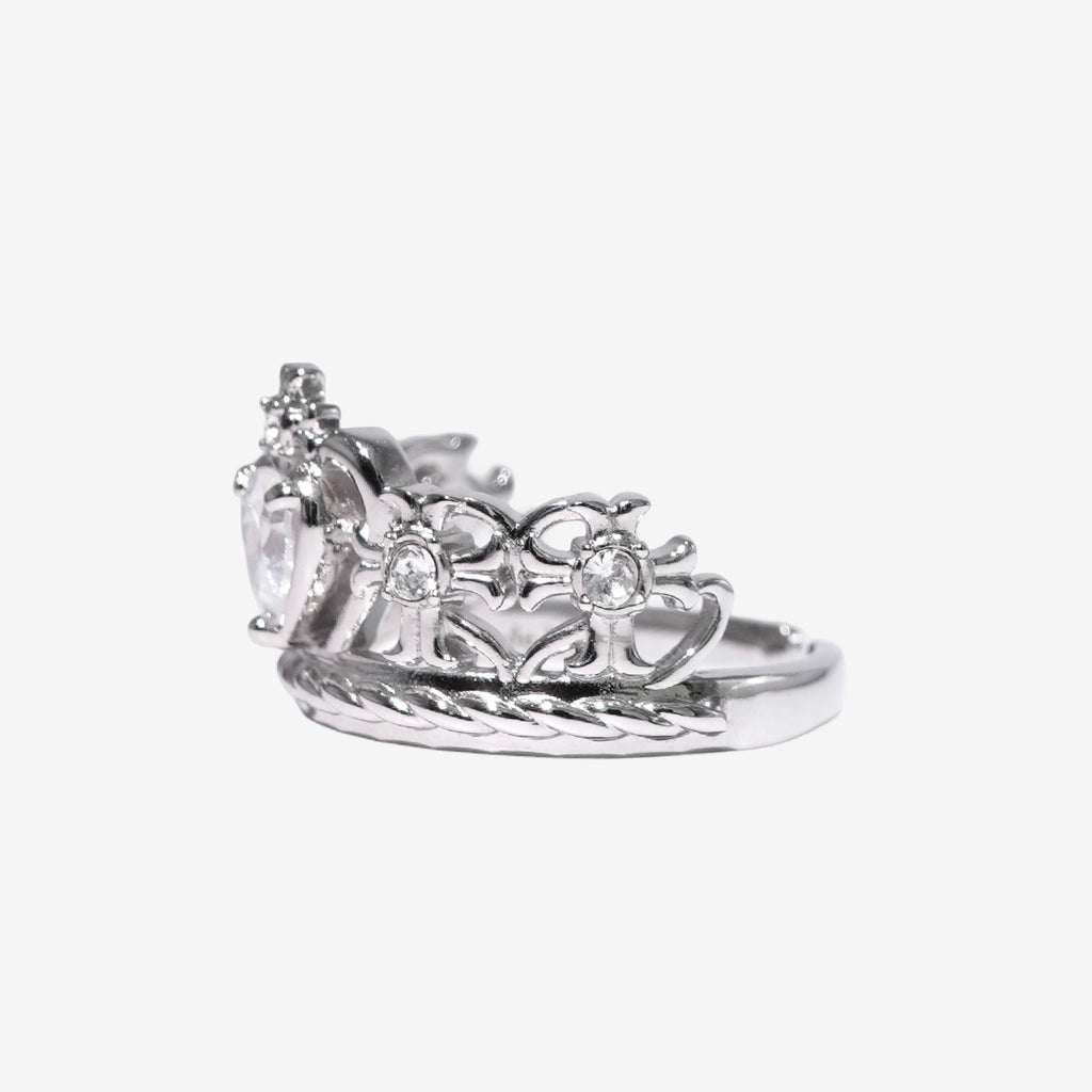 Heart Gothic Tiara Ring / Silver × Clear