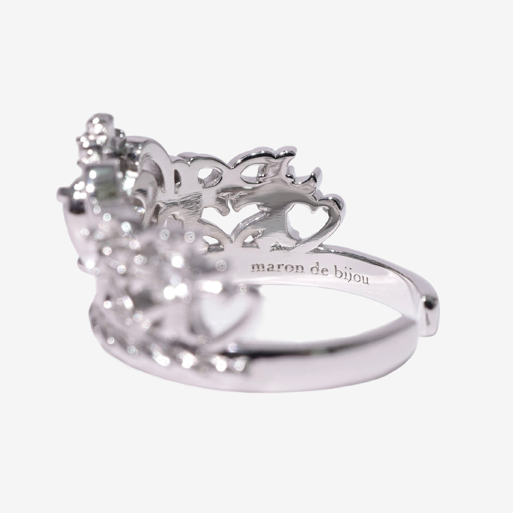 Heart Gothic Tiara Ring / Silver × Clear