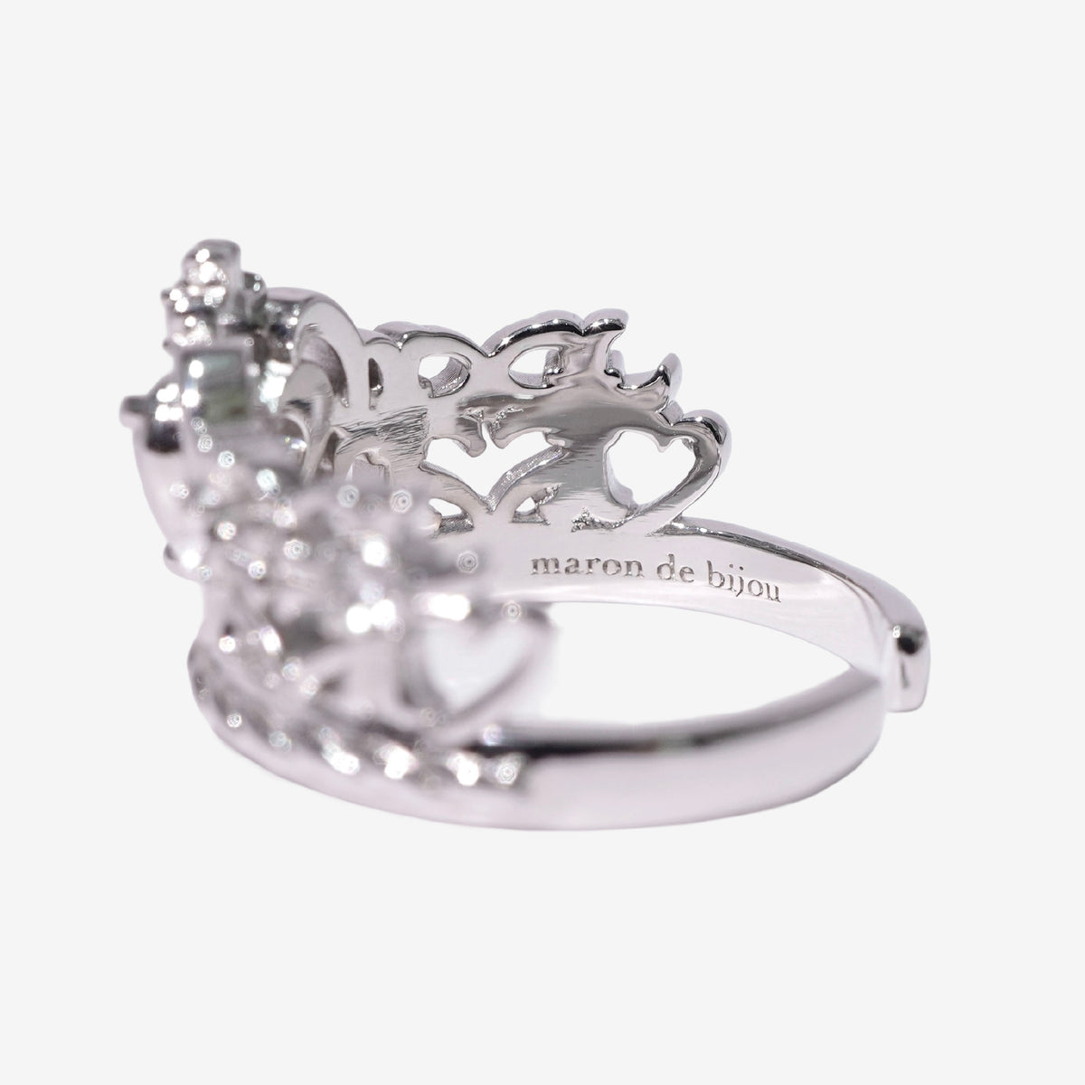 Heart Gothic Tiara Ring / Silver × Clear