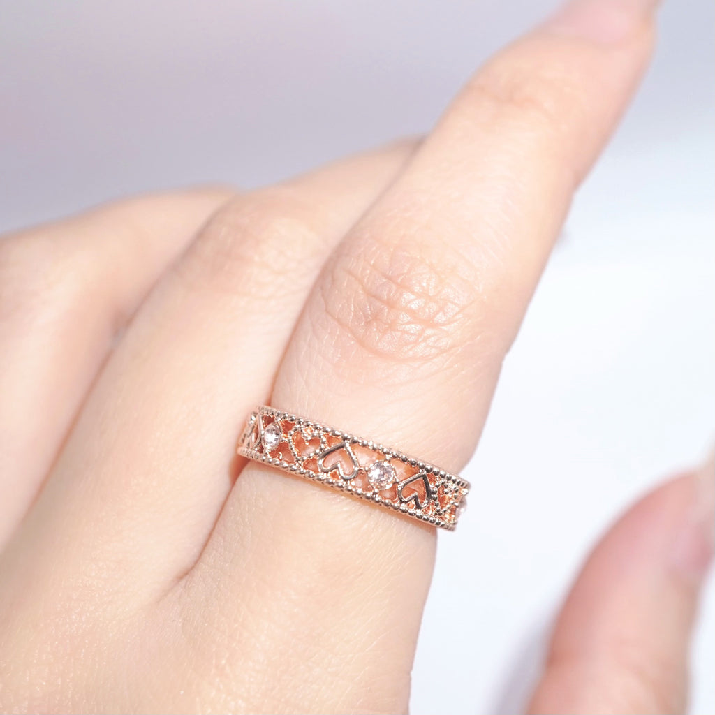 Heart Milgrain Frame Ring / Rose Gold