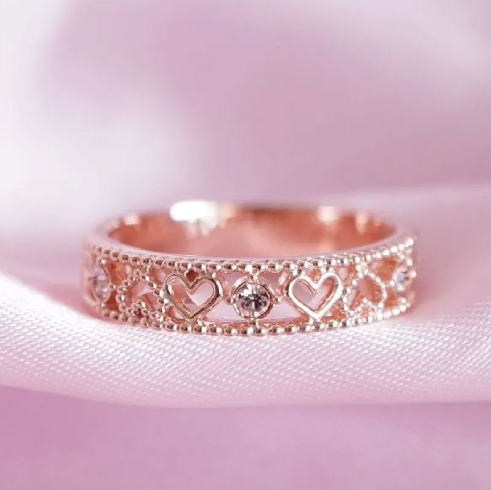 Heart Milgrain Frame Ring / Rose Gold
