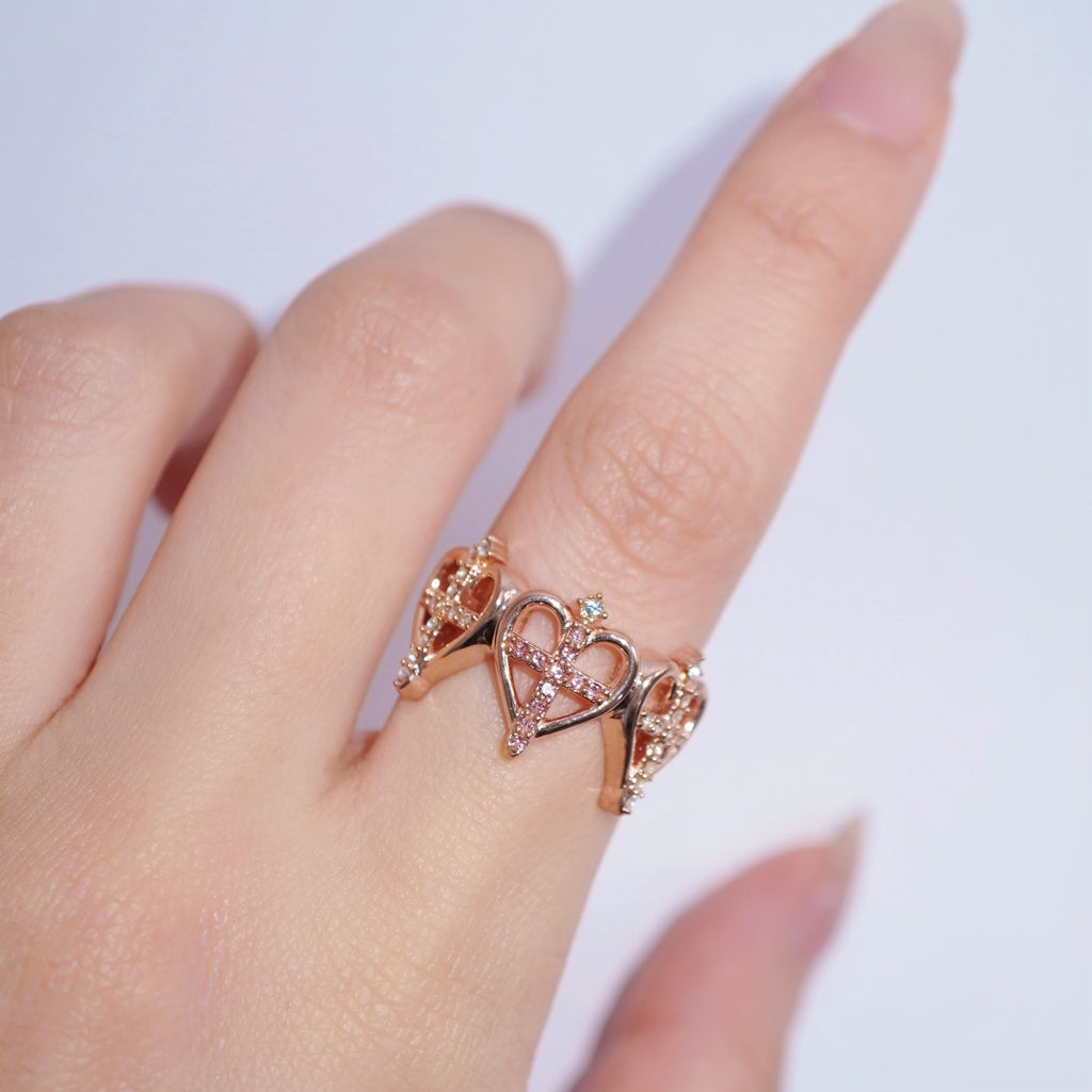 Cross sword Heart Ring / Rose Gold