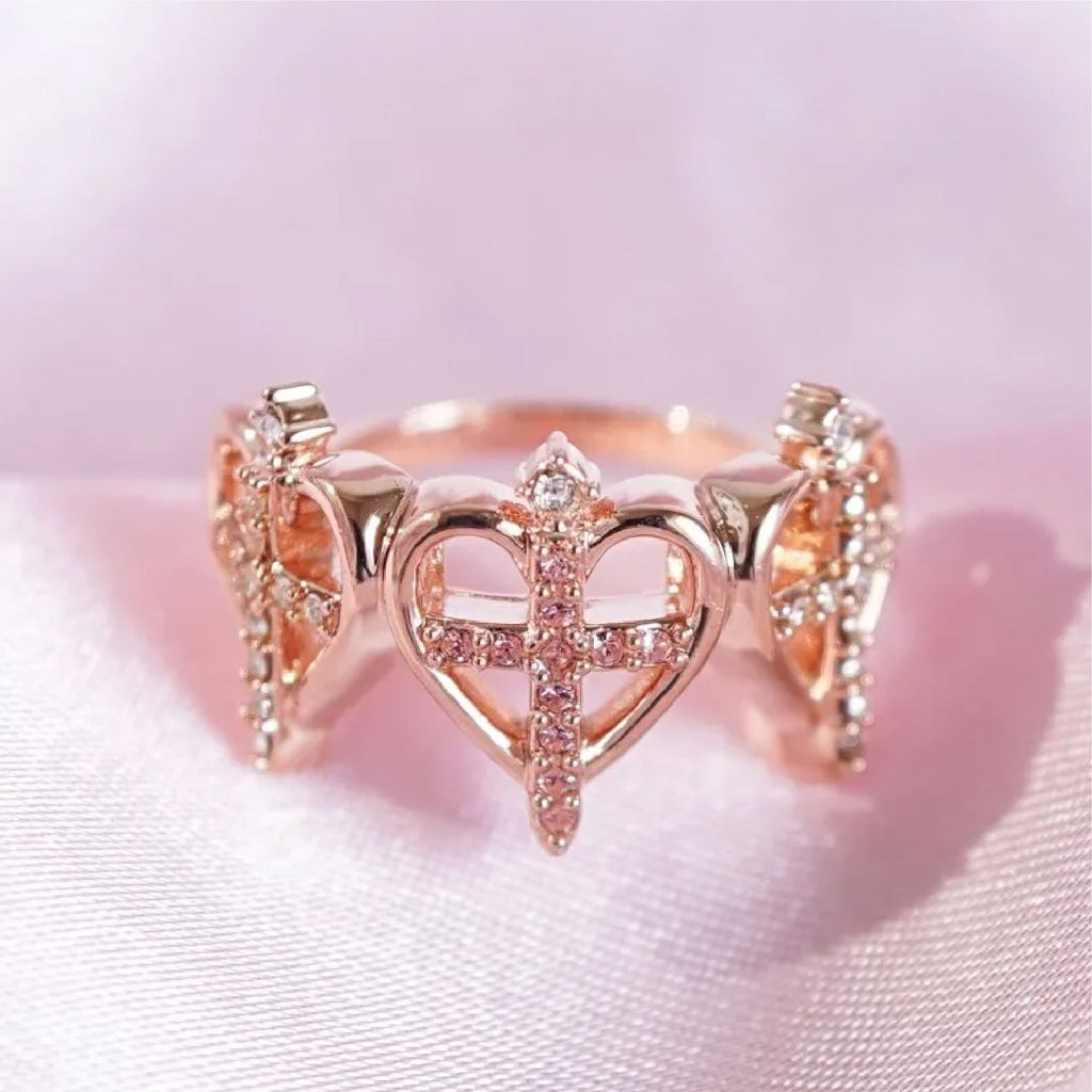 Cross sword Heart Ring / Rose Gold