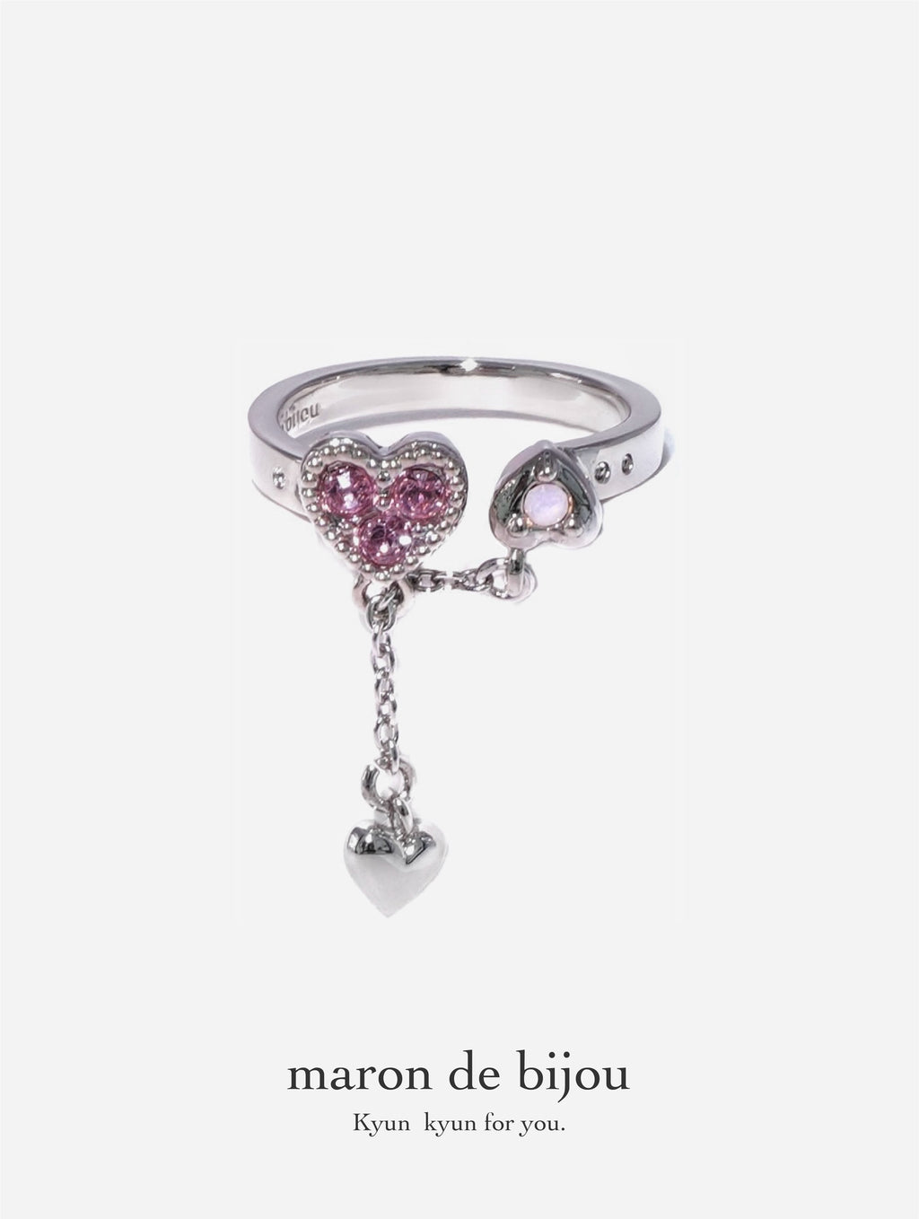 Baby Heart Chain Pinky Ring / Silver × Pink