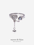 Baby Heart Chain Pinky Ring / Silver × Blue