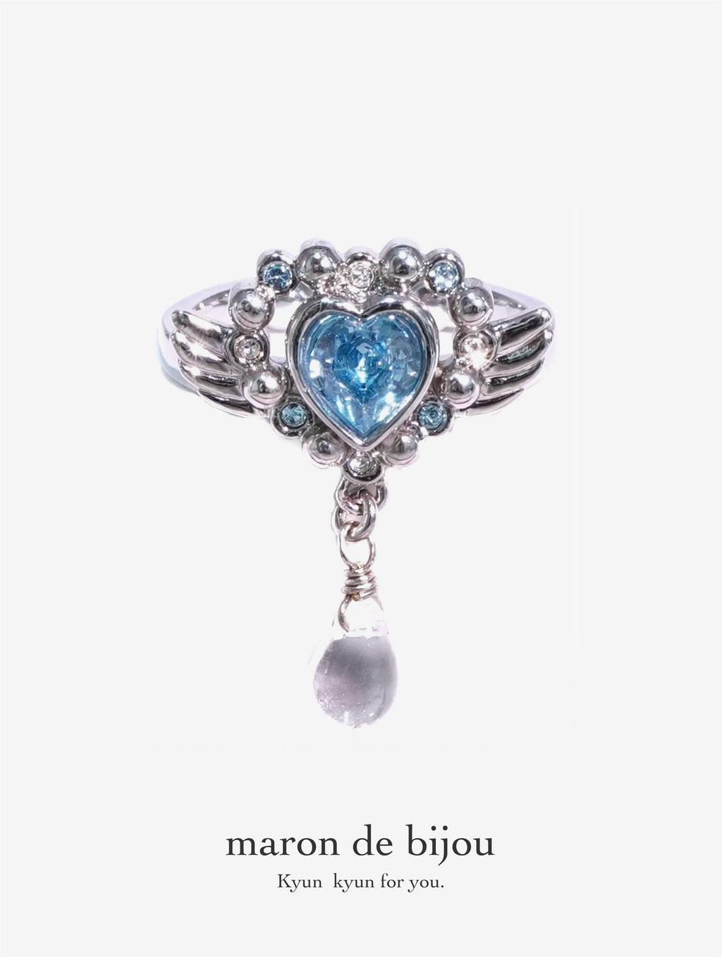 Angel Heart Tear Ring / Silver × Blue