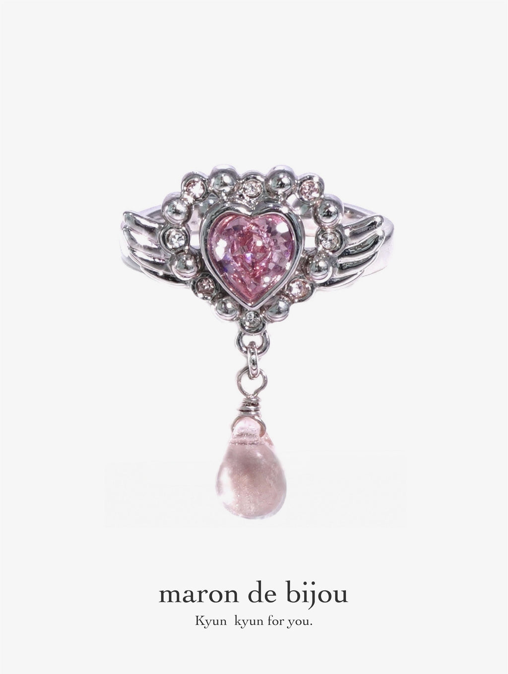Angel Heart Tear Ring / Silver × Pink