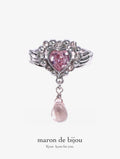 Angel Heart Tear Ring / Silver × Pink