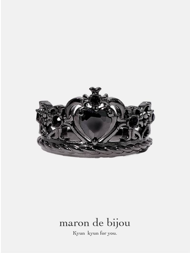 Heart Gothic Tiara Ring / Black × Black