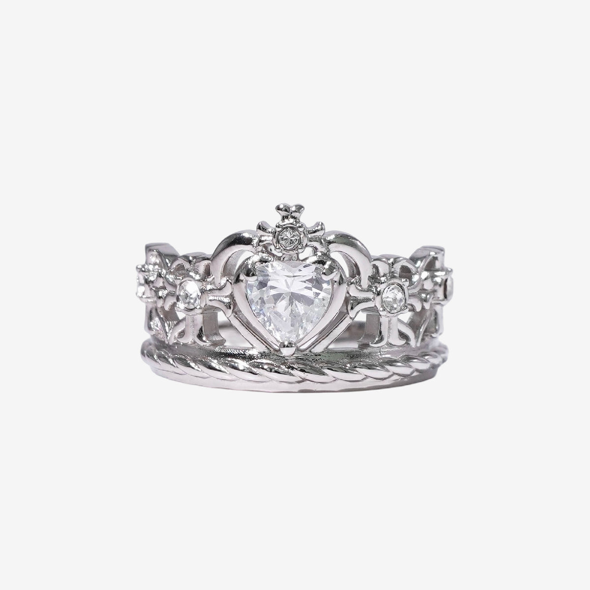 Heart Gothic Tiara Ring / Silver × Clear