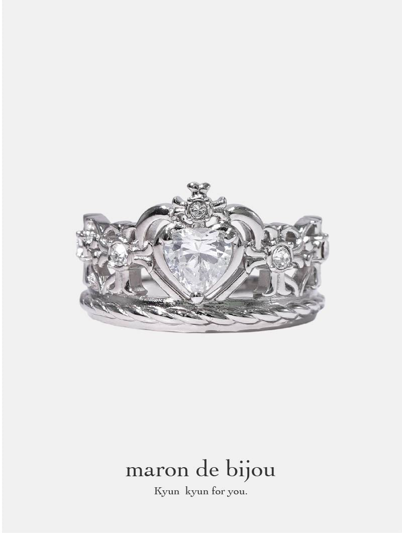 Heart Gothic Tiara Ring / Silver × Clear